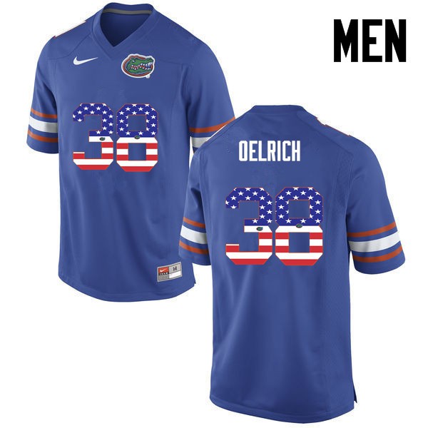 Florida Gators Men #38 Nick Oelrich College Football Jersey USA Flag Fashion Blue